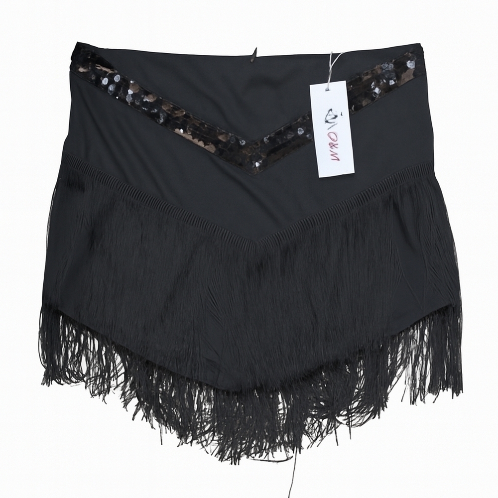 Black Sequin Fringe Top Asymmetrical